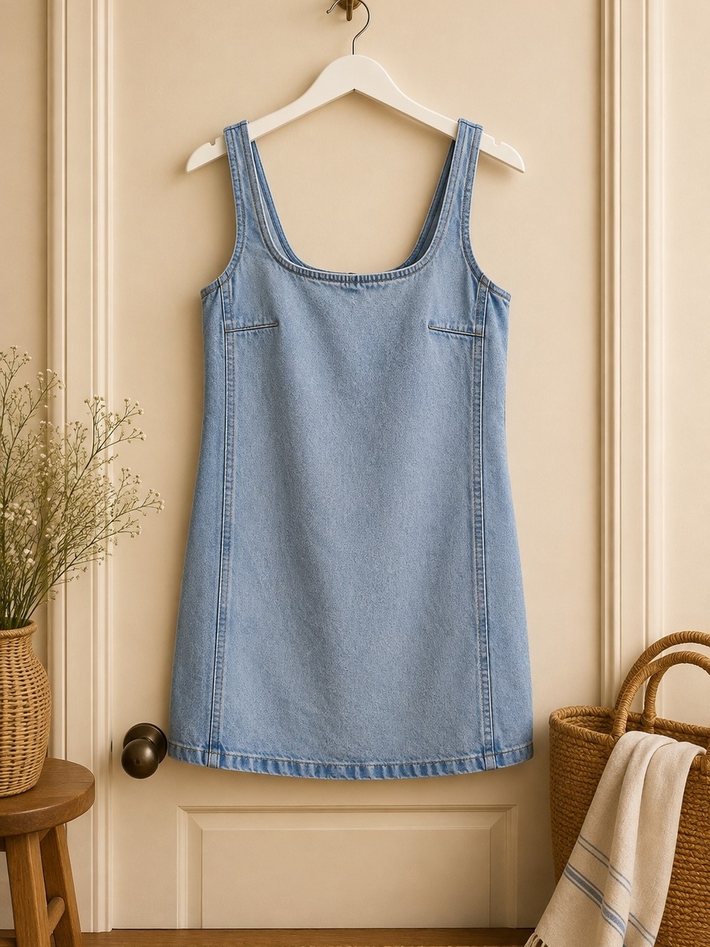 Zara Denim Mini Dress Small Light Wash 100% Cotton Sleeveless